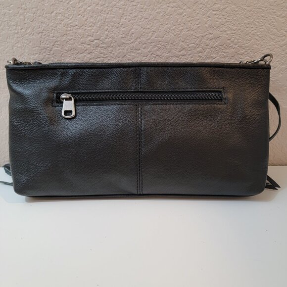 NWT The Sak Black Woven Leather Fringe Crossbody Bag Silver Hardware - Picture 8 of 13